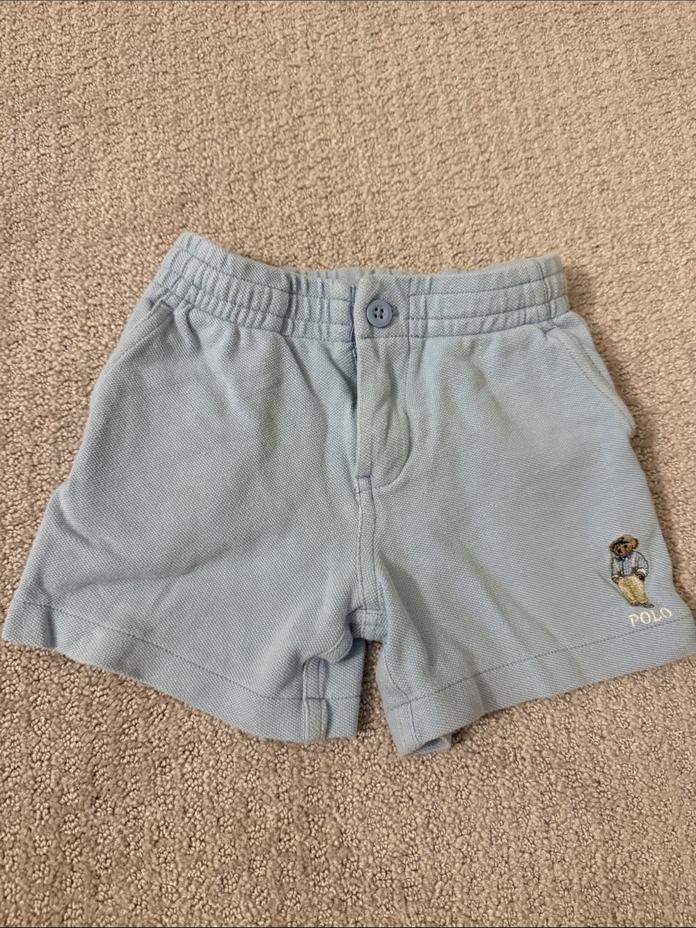 Polo by Ralph Lauren Pale Blue Knit Shorts with Bear Accent
